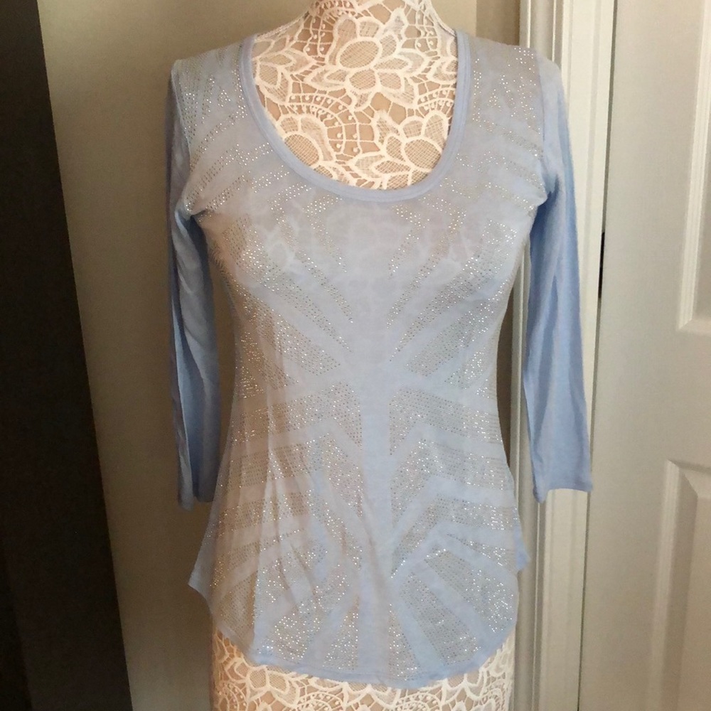 NWOT JEANS by BUFFALO embellished long sleeve shirt size S light blue color